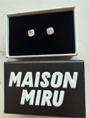 Maison Miru celestial crystal cushion nap earrings in Gold Color NIB